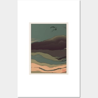 Abstract Landscape with birds flying over it – Ukiyo e style Posters and Art